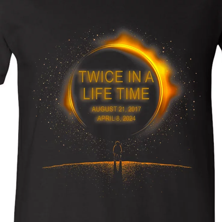 Solar Eclipse Funny Twice In Lifetime 2024 Solar Eclipse V-Neck T-Shirt