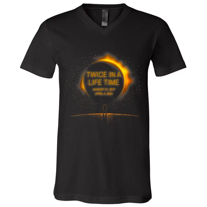 Solar Eclipse Funny Twice In Lifetime 2024 Solar Eclipse V-Neck T-Shirt