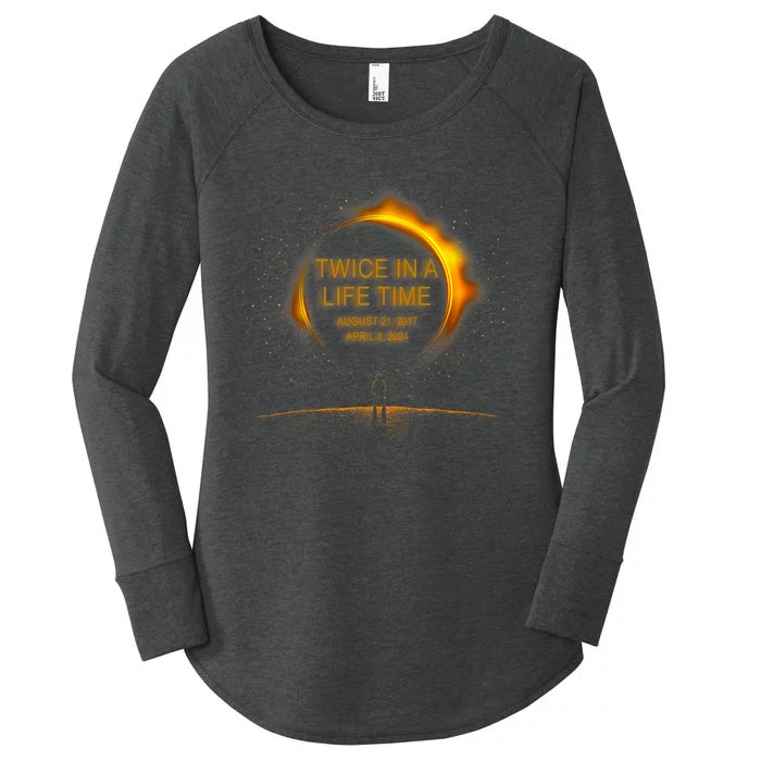 Solar Eclipse Funny Twice In Lifetime 2024 Solar Eclipse Women's Perfect Tri Tunic Long Sleeve Shirt