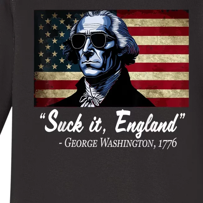 SUCKIT ENGLAND Funny 4th Of July George Washington 1776 Baby Long Sleeve Bodysuit