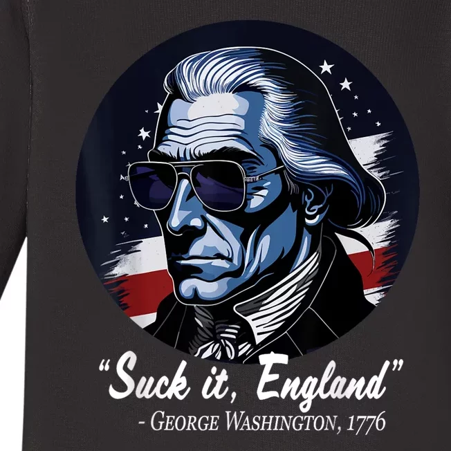 SUCKIT ENGLAND Funny 4th Of July George Washington 1776 Baby Long Sleeve Bodysuit