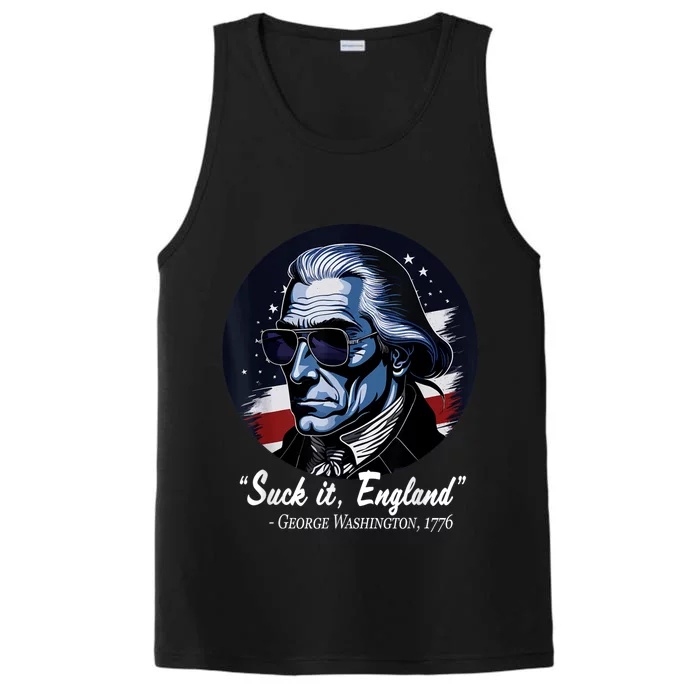 SUCKIT ENGLAND Funny 4th Of July George Washington 1776 Performance Tank