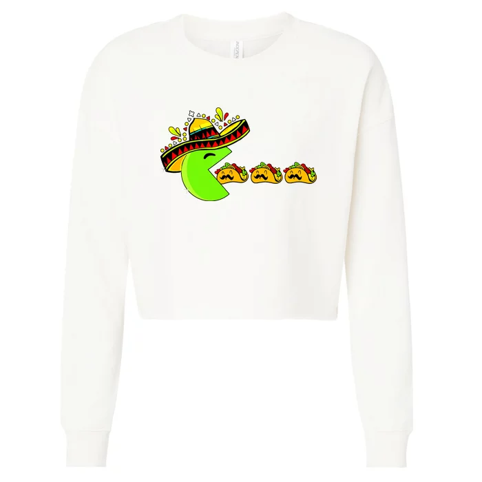 Sombrero Eating Funny Tacos With Mustaches Cinco De Mayo Cropped Pullover Crew