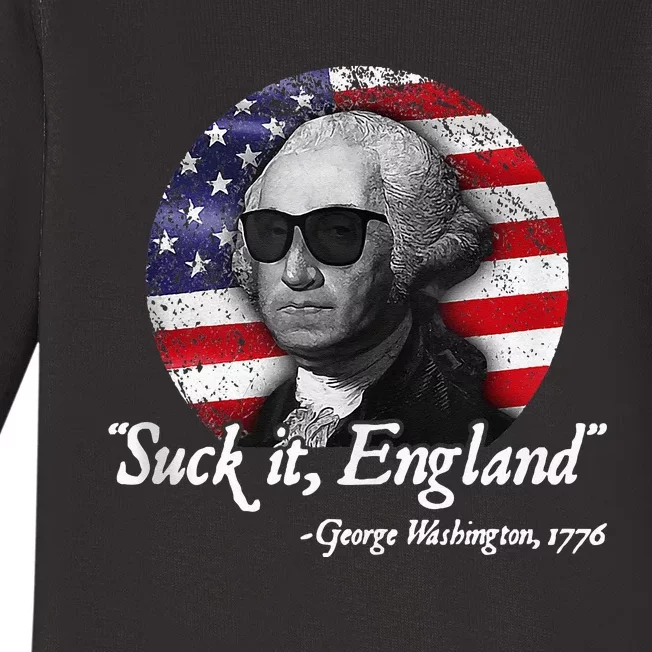 SuckIt England Funny 4th Of July George Washington 1776 Baby Long Sleeve Bodysuit