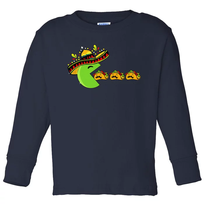 Sombrero Eating Funny Tacos With Mustaches Cinco De Mayo Toddler Long Sleeve Shirt