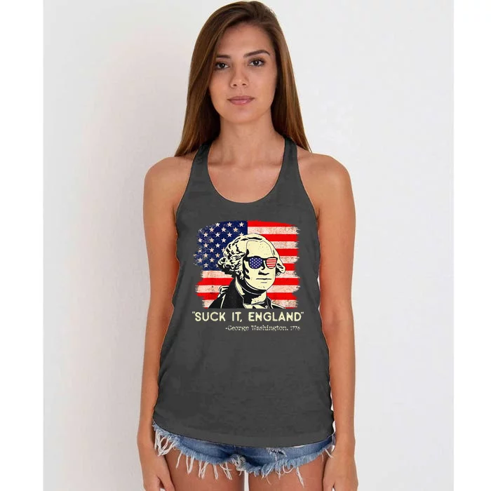 SuckIt England Funny 4th of July George Washington 1776 Women's Knotted Racerback Tank