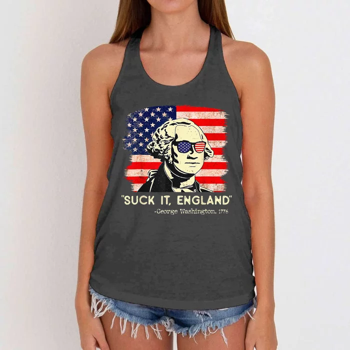 SuckIt England Funny 4th of July George Washington 1776 Women's Knotted Racerback Tank