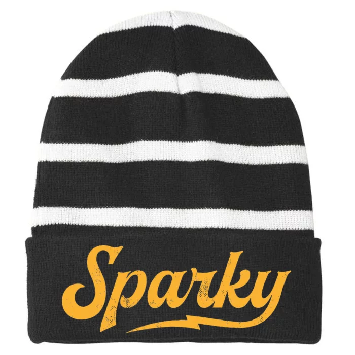 Sparky Electrician Funny Lineman Dad Retro Vintage Novelty Striped Beanie with Solid Band