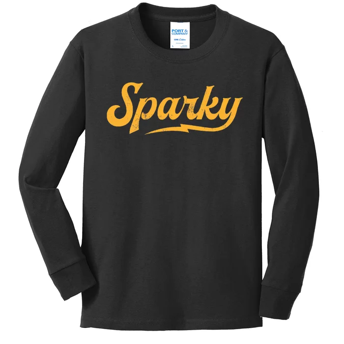 Sparky Electrician Funny Lineman Dad Retro Vintage Novelty Kids Long Sleeve Shirt