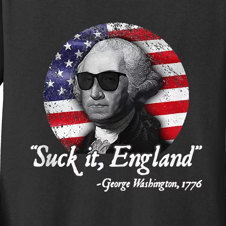 SuckIt England Funny 4th of July George Washington 1776 Kids Long Sleeve Shirt