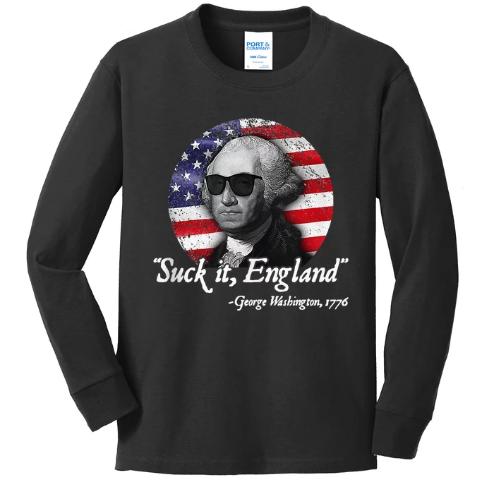 SuckIt England Funny 4th of July George Washington 1776 Kids Long Sleeve Shirt