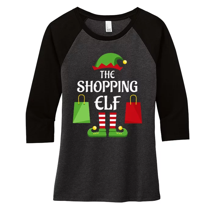 Shopping Elf Family Matching Group Christmas Shopper Women's Tri-Blend 3/4-Sleeve Raglan Shirt