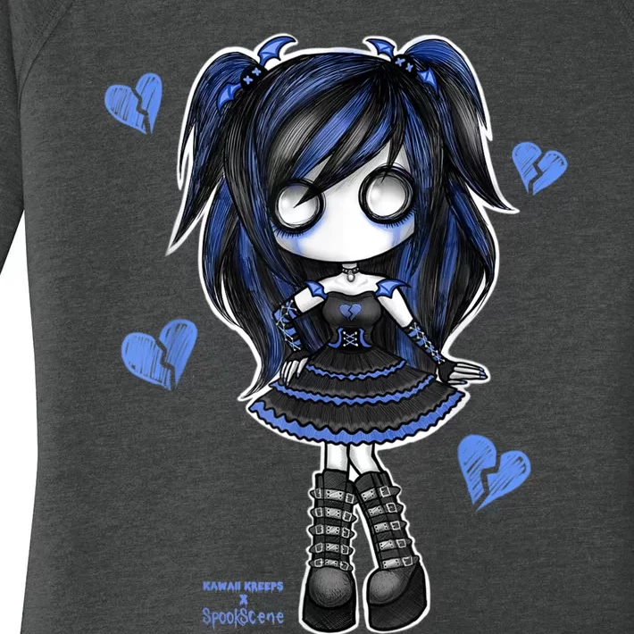 Spookscene Emo Girl Drawing Soft Goth Mall Goth Alt Blue Women's Perfect Tri Tunic Long Sleeve Shirt