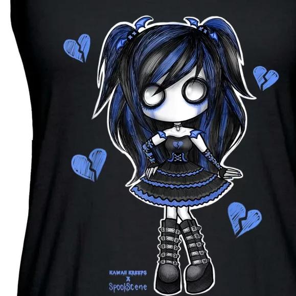 Spookscene Emo Girl Drawing Soft Goth Mall Goth Alt Blue Ladies Essential Flowy Tank