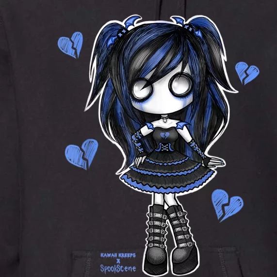 Spookscene Emo Girl Drawing Soft Goth Mall Goth Alt Blue Premium Hoodie