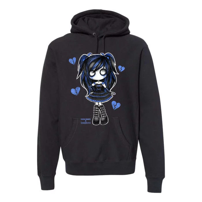 Spookscene Emo Girl Drawing Soft Goth Mall Goth Alt Blue Premium Hoodie