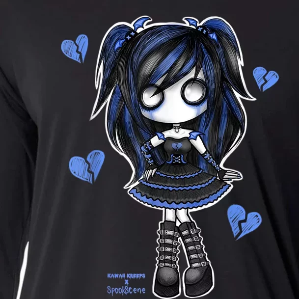 Spookscene Emo Girl Drawing Soft Goth Mall Goth Alt Blue Cooling Performance Long Sleeve Crew