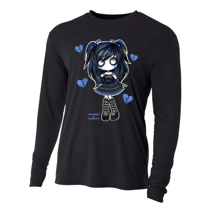 Spookscene Emo Girl Drawing Soft Goth Mall Goth Alt Blue Cooling Performance Long Sleeve Crew