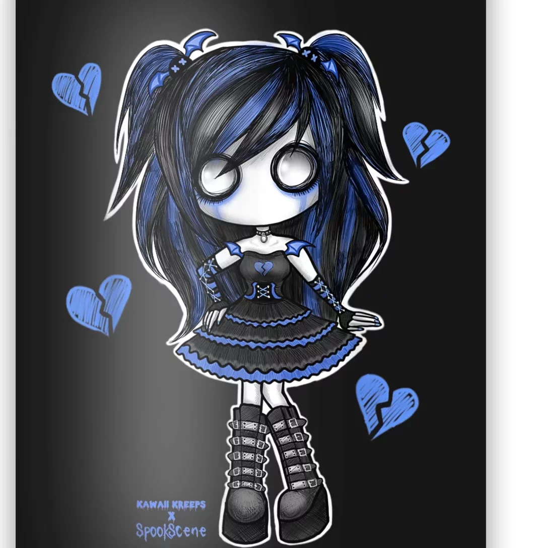Spookscene Emo Girl Drawing Soft Goth Mall Goth Alt Blue Poster