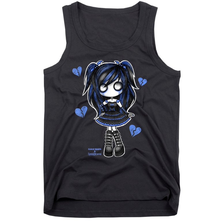 Spookscene Emo Girl Drawing Soft Goth Mall Goth Alt Blue Tank Top Teeshirtpalace
