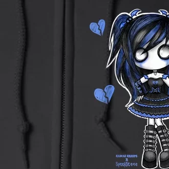 Spookscene Emo Girl Drawing Soft Goth Mall Goth Alt Blue Full Zip Hoodie