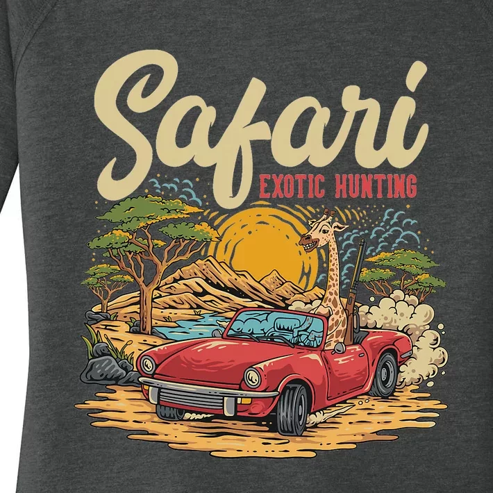 Safari Exotic Hunting Giraffe In A Sports Car Design Women's Perfect Tri Tunic Long Sleeve Shirt