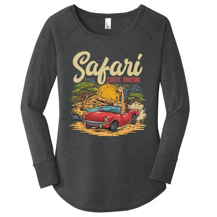 Safari Exotic Hunting Giraffe In A Sports Car Design Women's Perfect Tri Tunic Long Sleeve Shirt