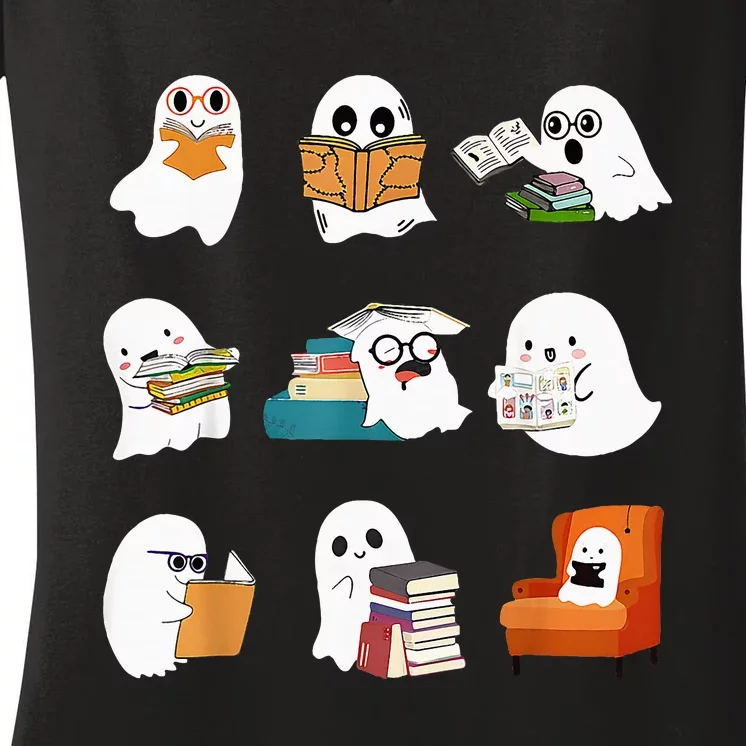 Spooky Educator Halloween Reading Enthusiast for School Women's V-Neck T-Shirt