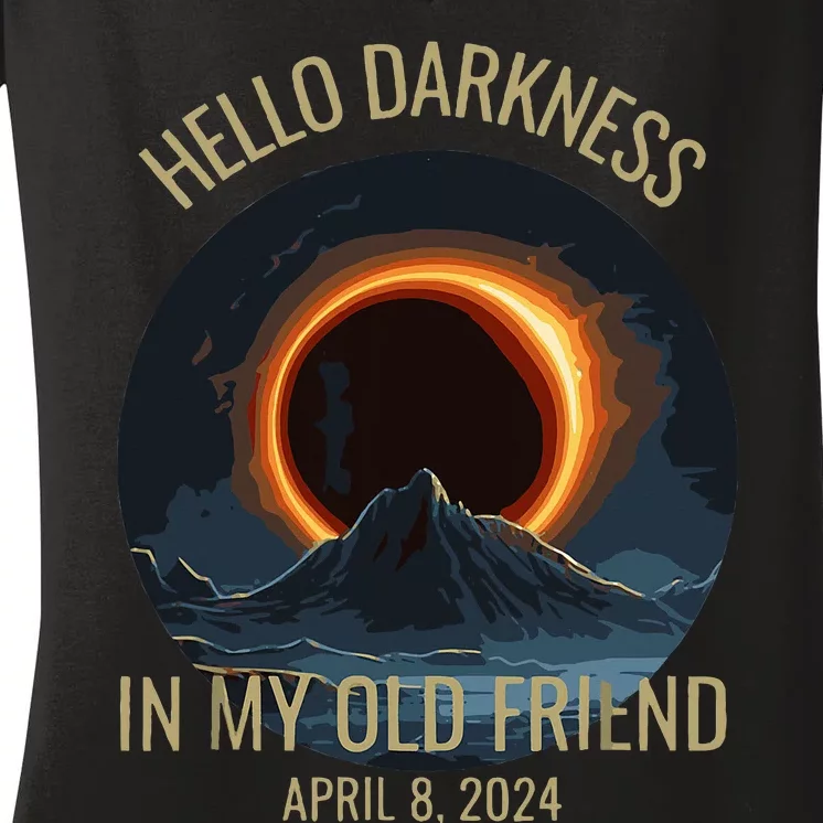 Solar Eclipse Hello Darkness My Old Friend Funny Women's V-Neck T-Shirt