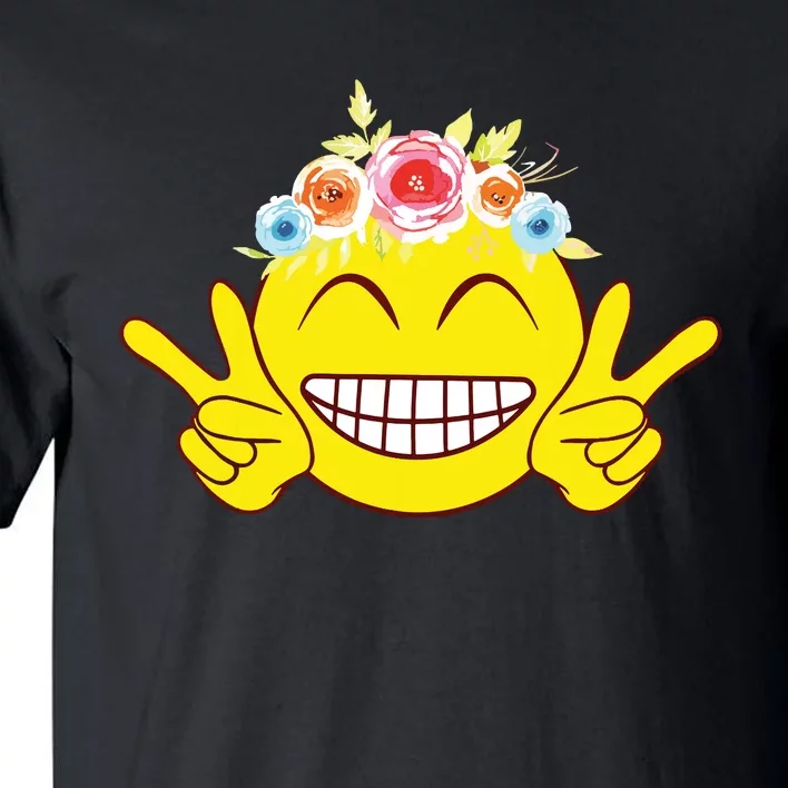 Smile Emoticon Happy Face Peace Love Cute Tall T-Shirt