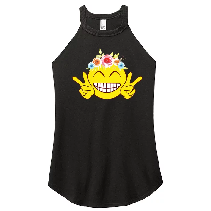 Smile Emoticon Happy Face Peace Love Cute Women’s Perfect Tri Rocker Tank