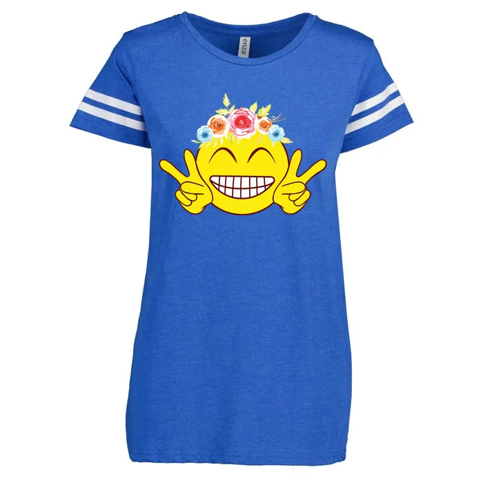 Smile Emoticon Happy Face Peace Love Cute Enza Ladies Jersey Football T-Shirt