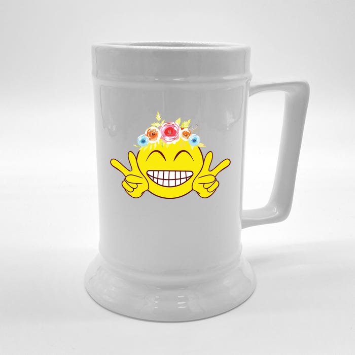 Smile Emoticon Happy Face Peace Love Cute Front & Back Beer Stein