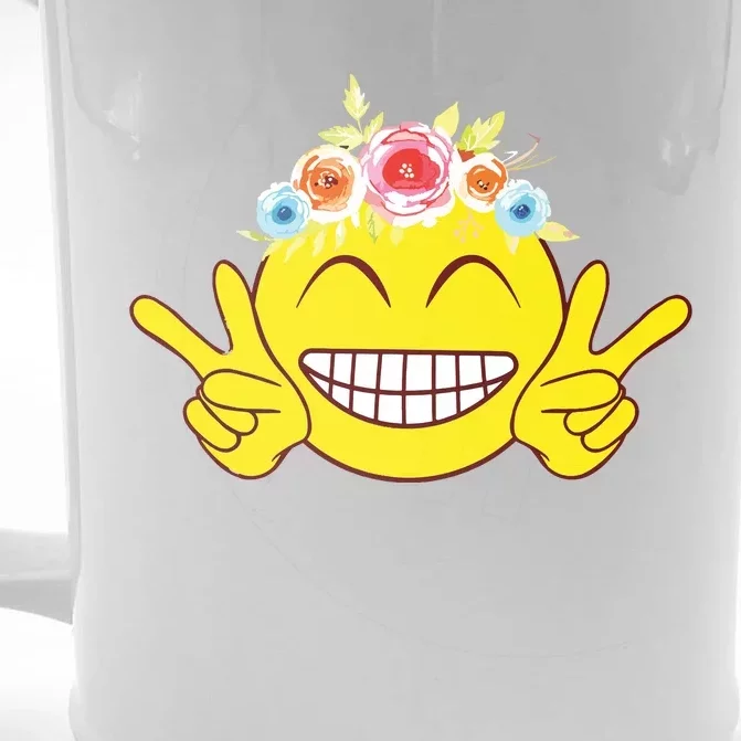 Smile Emoticon Happy Face Peace Love Cute Front & Back Beer Stein