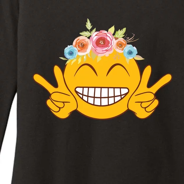 Smile Emoticon Happy Face Peace Love Funny Womens CVC Long Sleeve Shirt