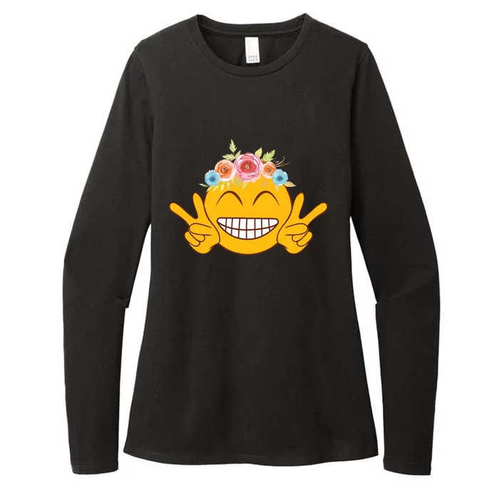 Smile Emoticon Happy Face Peace Love Funny Womens CVC Long Sleeve Shirt