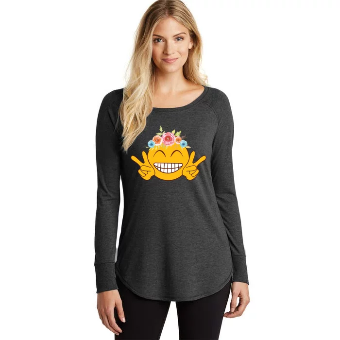 Smile Emoticon Happy Face Peace Love Funny Women's Perfect Tri Tunic Long Sleeve Shirt