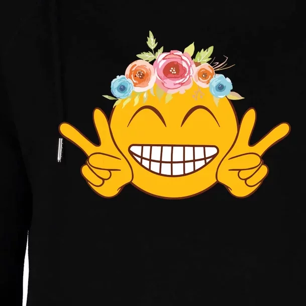 Smile Emoticon Happy Face Peace Love Funny Womens Funnel Neck Pullover Hood