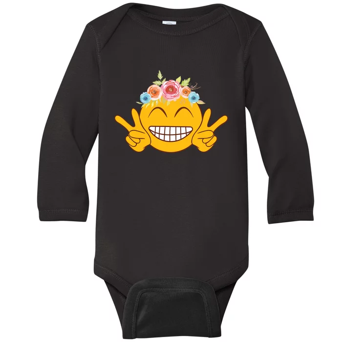 Smile Emoticon Happy Face Peace Love Funny Baby Long Sleeve Bodysuit