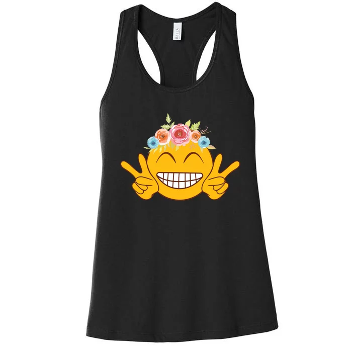 Smile Emoticon Happy Face Peace Love Funny Women's Racerback Tank