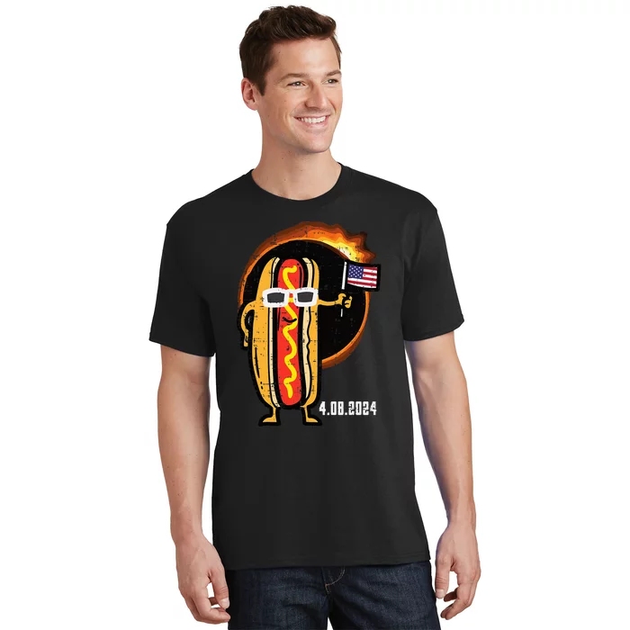 Solar Eclipse Hotdog Us Flag 4.08.24 T-Shirt