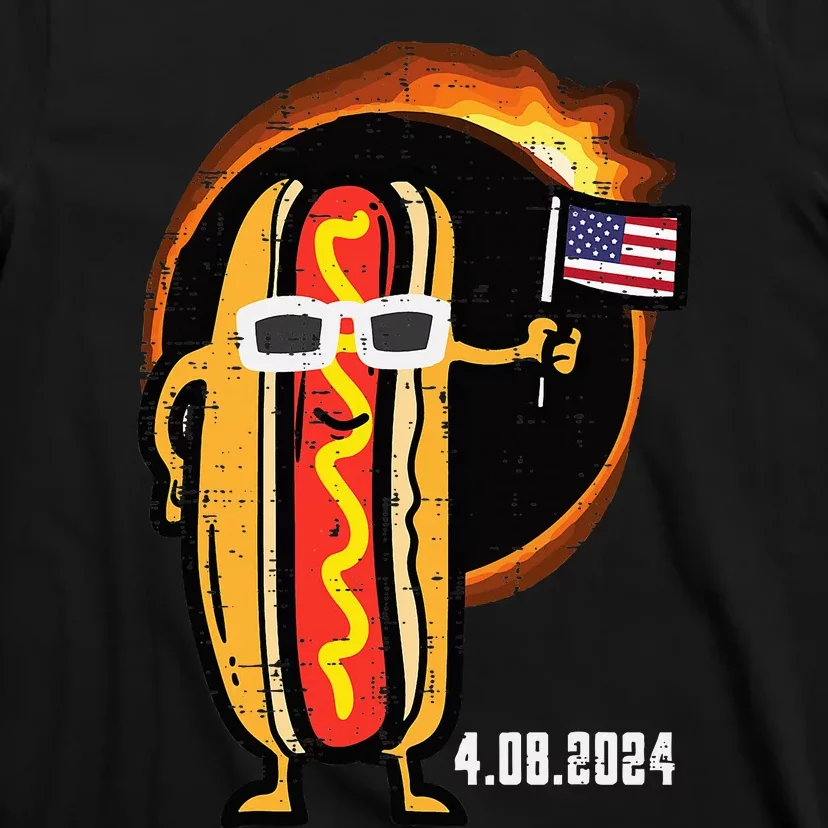 Solar Eclipse Hotdog Us Flag 4.08.24 T-Shirt