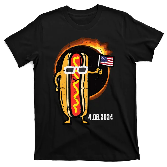 Solar Eclipse Hotdog Us Flag 4.08.24 T-Shirt