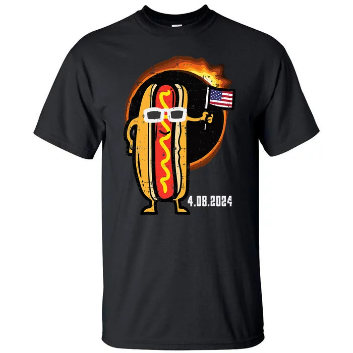 Solar Eclipse Hotdog Us Flag 4.08.24 Tall T-Shirt