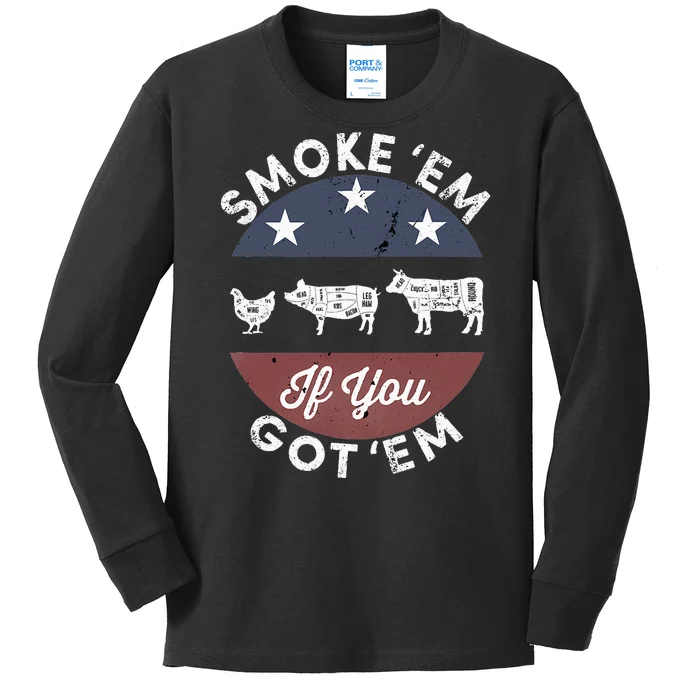 Smoke Em If You Got Em Meat Barbeque Vintage Kids Long Sleeve Shirt