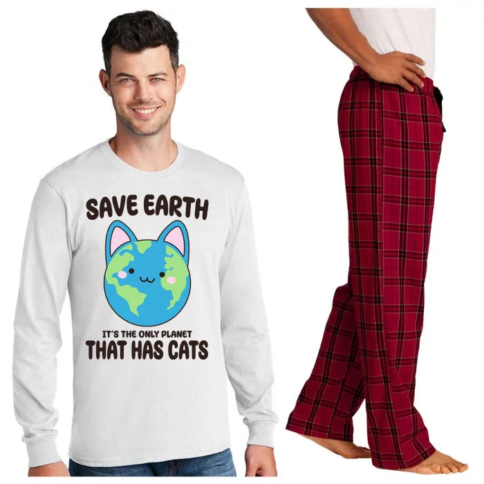 Save Earth It's The Only Planet That Has Cats Funny Cute Long Sleeve Pajama Set