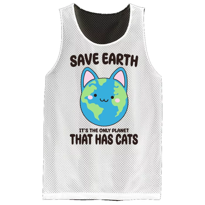 Save Earth It's The Only Planet That Has Cats Funny Cute Mesh Reversible Basketball Jersey Tank