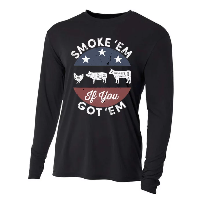 Smoke Em If you Got Em Meat Barbeque Vintage Cooling Performance Long Sleeve Crew