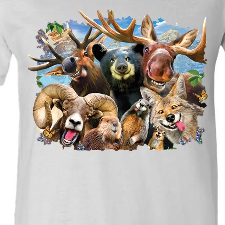 Selfie - Rocky Mountain Animals V-Neck T-Shirt