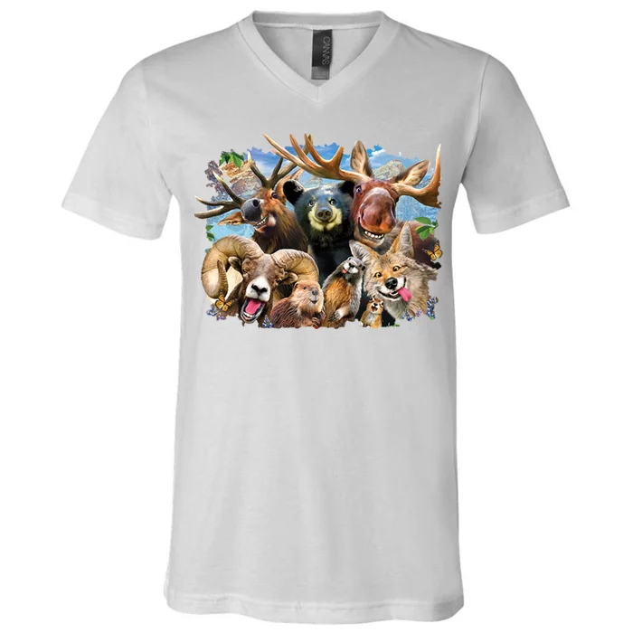 Selfie - Rocky Mountain Animals V-Neck T-Shirt